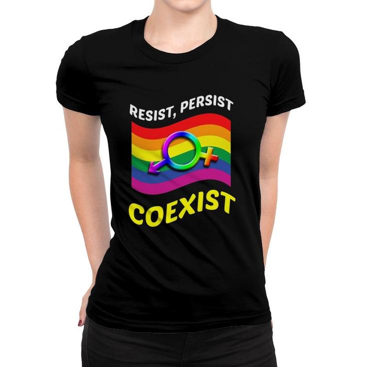 Funny Resist Persist Coexist Bi Lesbian Gay Lgbt Women T-shirt