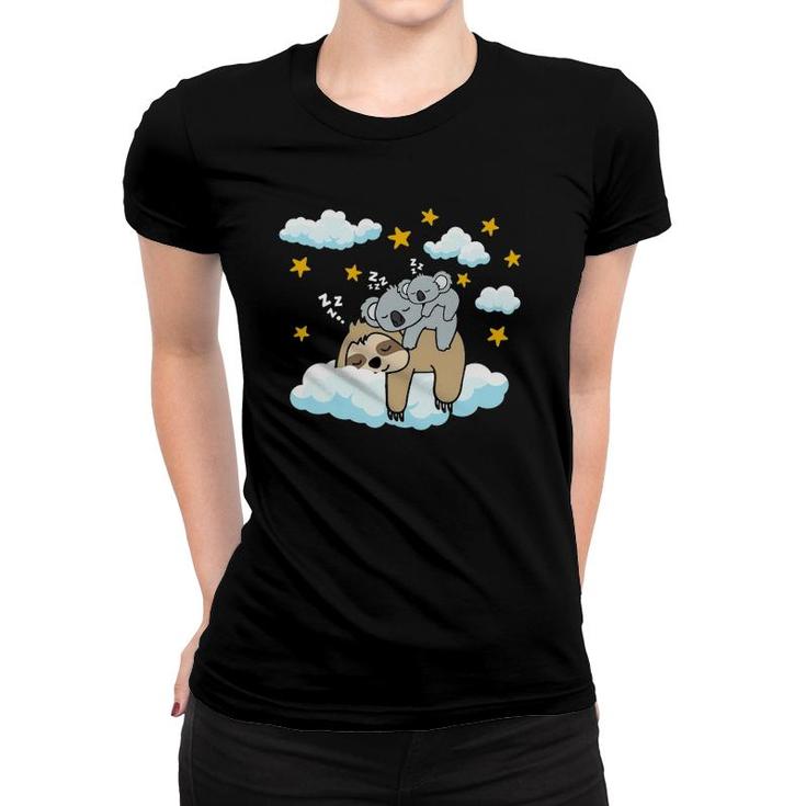 Funny Sleeping Sloth With Koala Mama Bear Napping Pajamas Women T-shirt