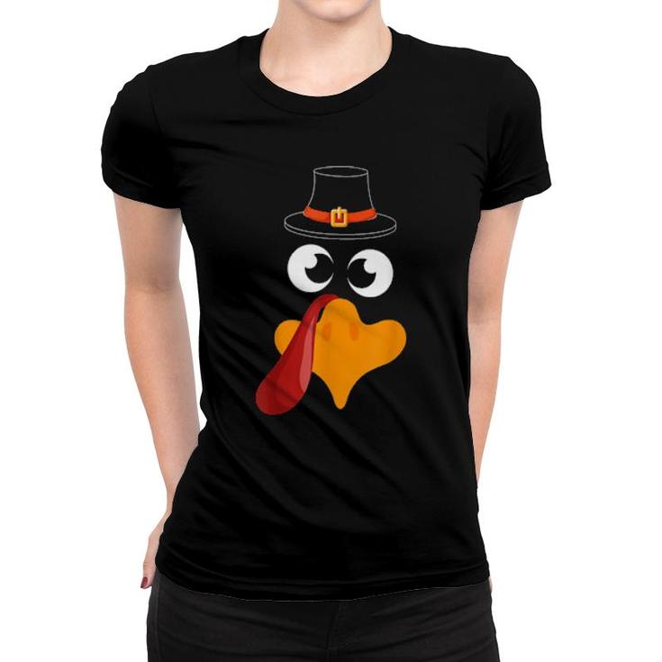 Funny Thanksgiving Fall Joke Silly Turkey Face Thanksgiving  Women T-shirt