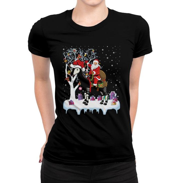 Funny Xmas Lighting Tree Santa Riding Okapi Christmas  Women T-shirt