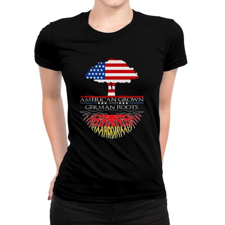 German Roots American Grown Tree Flag Usa Germany Women T-shirt