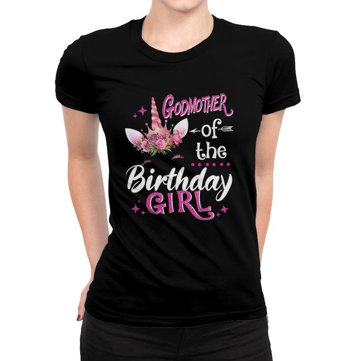 Godmother Of The Birthday Girl Unicorn Flower Mommy Women T-shirt