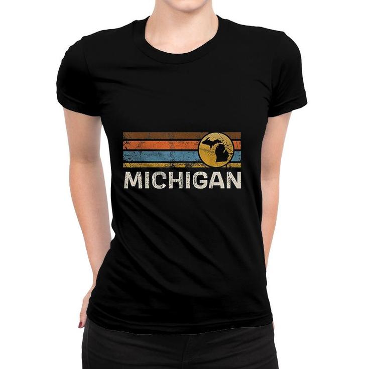 Graphic Michigan Us State Map Vintage Retro Stripes Women T-shirt