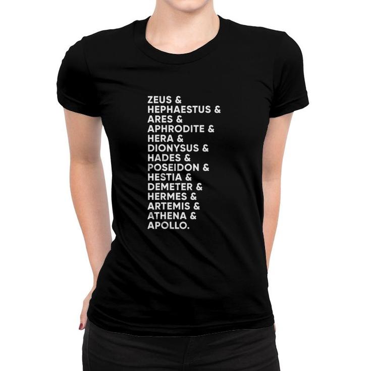 Greek Gods Mythology List Of Names Women T-shirt