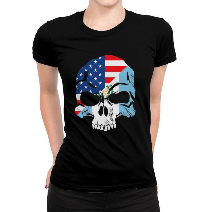Guatemala Usa Flag Skull Gift Women T-shirt