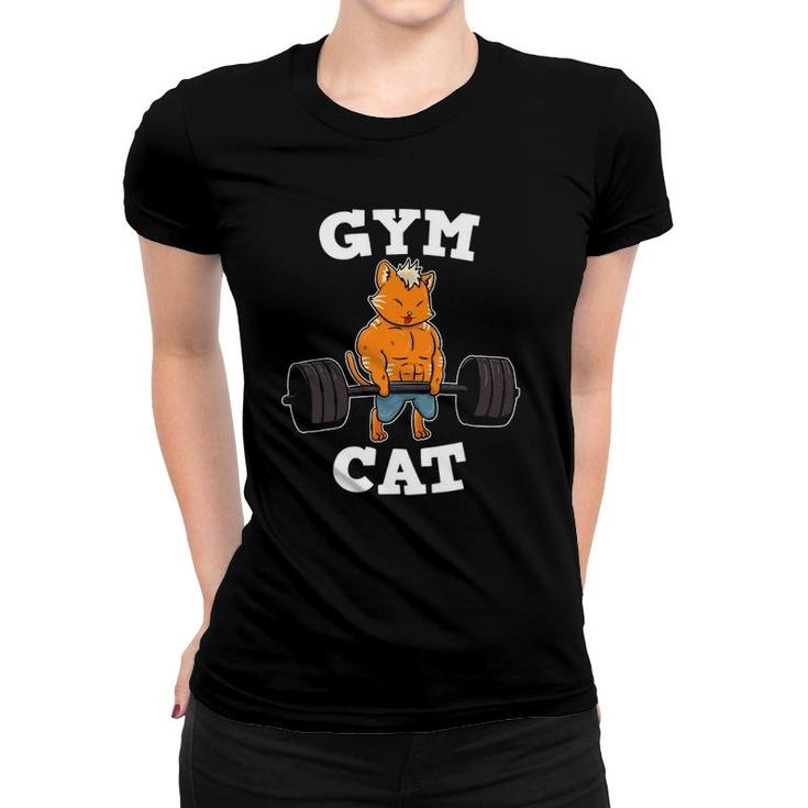 Gym Cat Fitness Deadlift Weights Exercise Kitten Gift Idea Women T-shirt