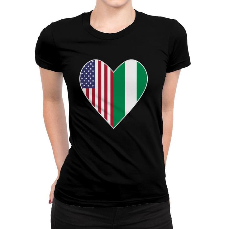 Half Nigeria Flag Half American Flag Love Heart Women T-shirt