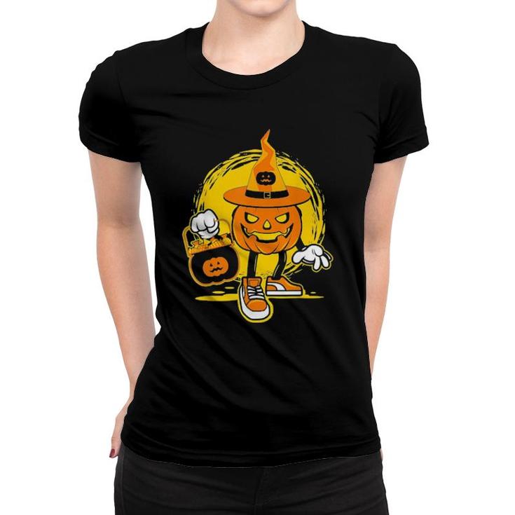 Halloween Pumpkin Game Design Character With Candies Women T-shirt