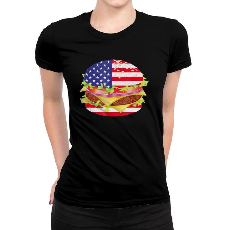 Hamburger Usa Flag - 4Th Of July Bbq Women T-shirt
