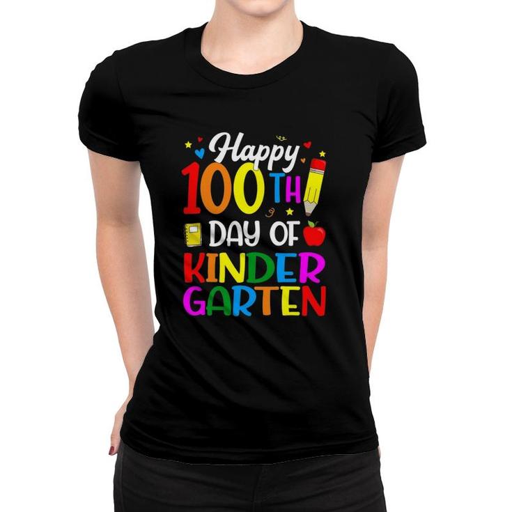 Happy 100Th Day Of Kindergarten Teacher And Student Women T-shirt
