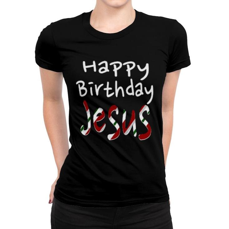 Happy Birthday Jesus Christmas Candy Cane Christian  Women T-shirt