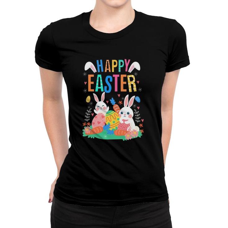 Happy Easter Day Cute Bunny With Eggs Easter Womens Girls Women T-shirt