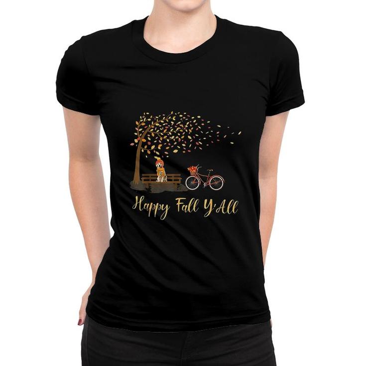 Happy Fall Yall Funny Golden Retriever Dog Autumn Bicycle Women T shirt Thegiftio UK