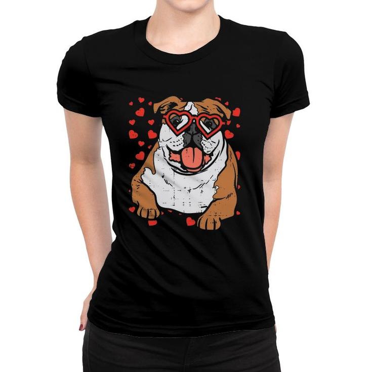 Heart Glasses English Bulldog Cute Valentines Day Dog Gift Women T-shirt