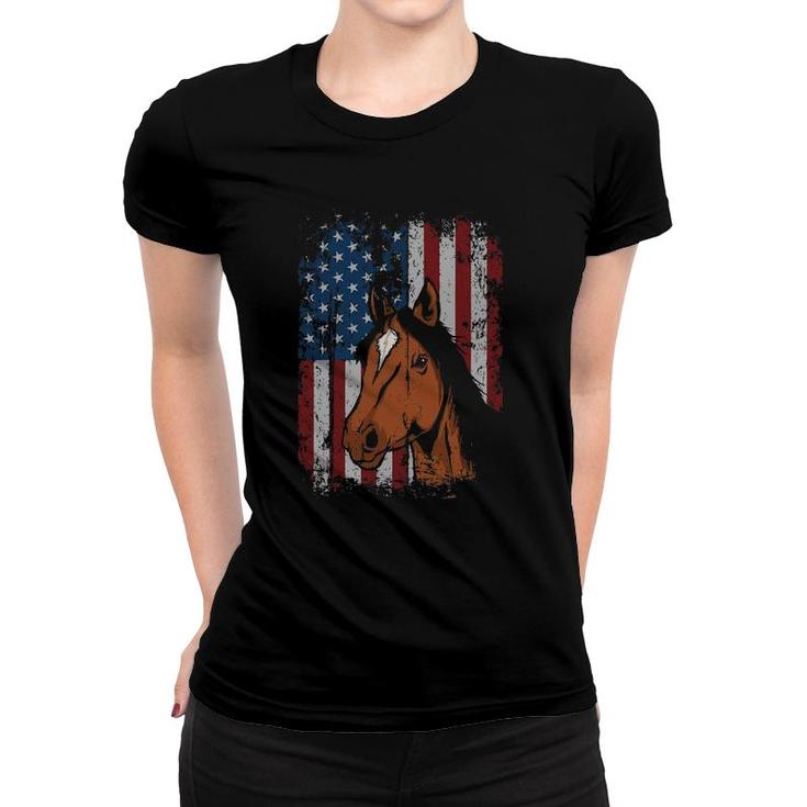 Horse American Flag Patriotic Horseback Riding Farm Gift Women T-shirt