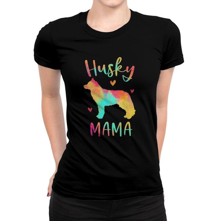 Husky Mama Colorful Siberian Husky Gifts Dog Mom  Women T-shirt