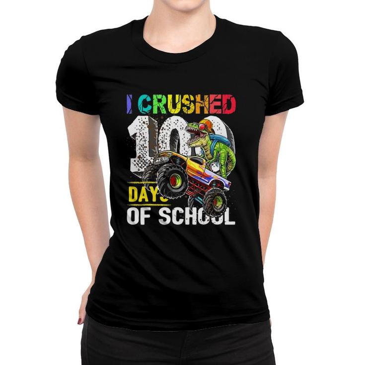 I Crushed 100 Days Of School Dinosaur Monster Truck Boys Women T-shirt