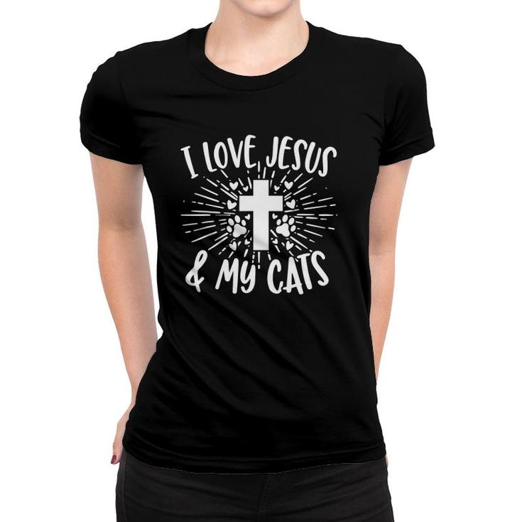 I Love Jesus & My Cats Cute Feline Kitty Cat Christian Gift Women T-shirt