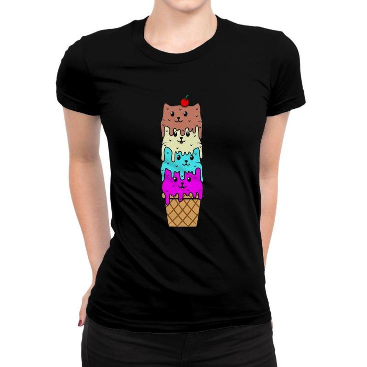 Ice Cream Cat Cone Funny Summer Boys Girls Graphic Women T-shirt