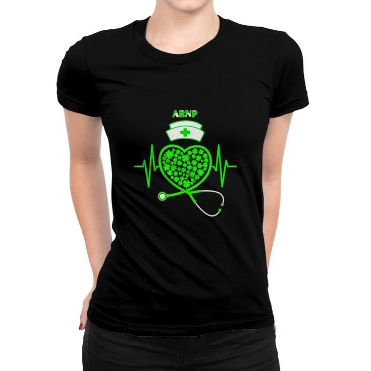 Irish Arnp Shamrock Heart Stethoscope St Pattys Day Proud Nursing Job Title Women T-shirt