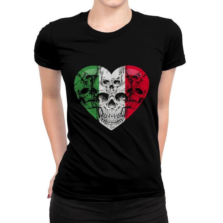 Italia Heart Fan Jersey Italy Flag With Skulls  Women T-shirt