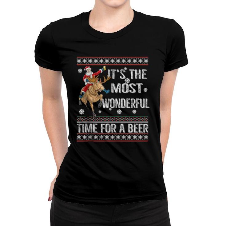 Its The Most Wonderful Time For A Beer Santa Riding Reindeer  Women T-shirt