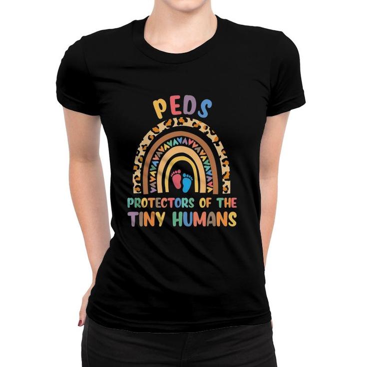 J8w0 Peds Protectors Of Tiny Humans Rainbow Pediatrics Nurse Women T-shirt