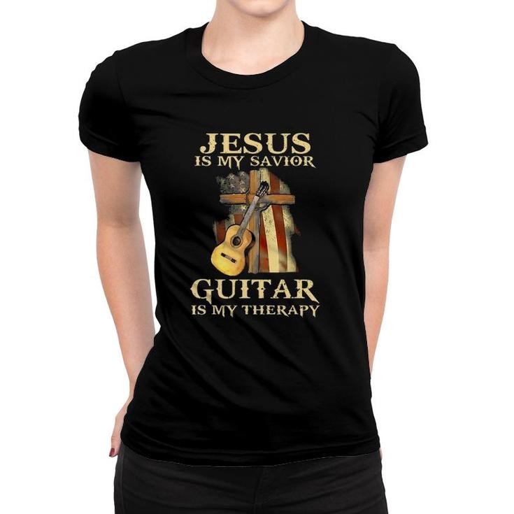 Jesus Is My Savior Guitar Is My Therapy Women T-shirt