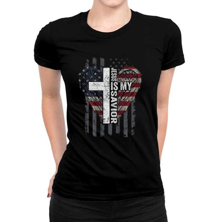 Jesus Is My Savior Usa Christian Faith Cross On Back Women T-shirt