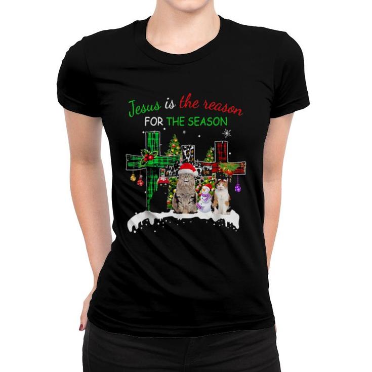 Jesus Is The Reason For Season Christmas Cat Jesus Christmas  Women T-shirt