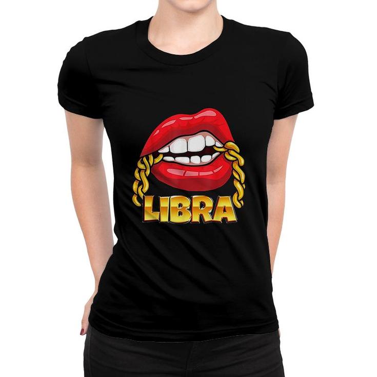 Juicy Lips Gold Chain Libra Zodiac Sign Women T-shirt