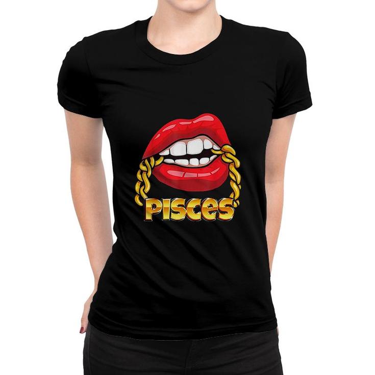 Juicy Lips Gold Chain Pisces Zodiac Sign Women T-shirt