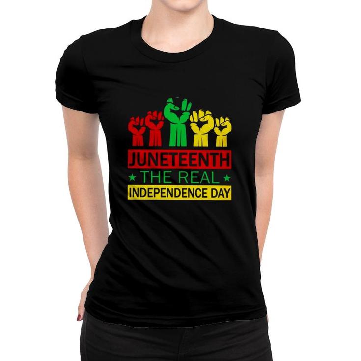 Juneteenth The Real Independence Day Colorful Raised Fists Women T-shirt