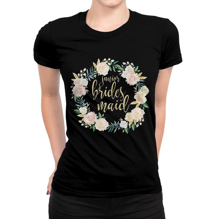 Junior Bridesmaid Blush Floral Wreath Women T-shirt