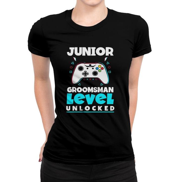 Junior Groomsman Level Unlocked Gaming Party Awesome Cute Women T-shirt
