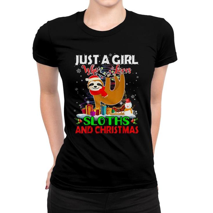 Just A Girl Who Love Sloths & Christmas Sloths Santa Light  Women T-shirt
