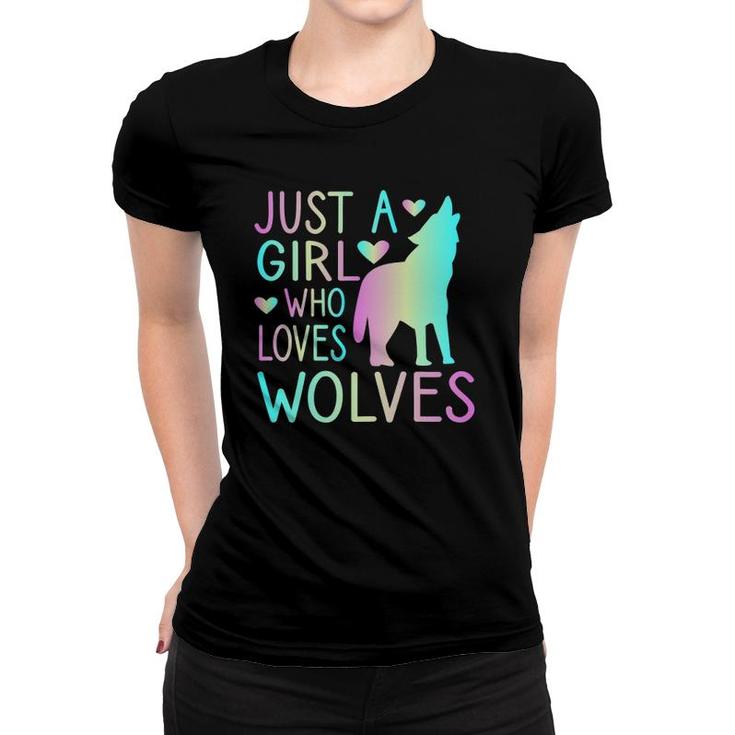 Just A Girl Who Loves Wolves Watercolor Style Teen Girl Women T-shirt