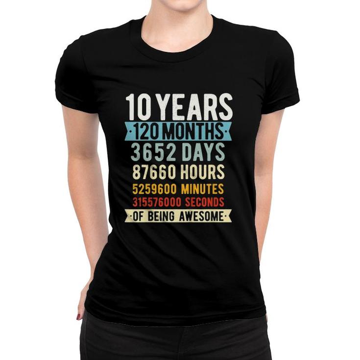 Kids 10Th Birthday 10 Years Old Vintage Retro 120 Months Women T-shirt