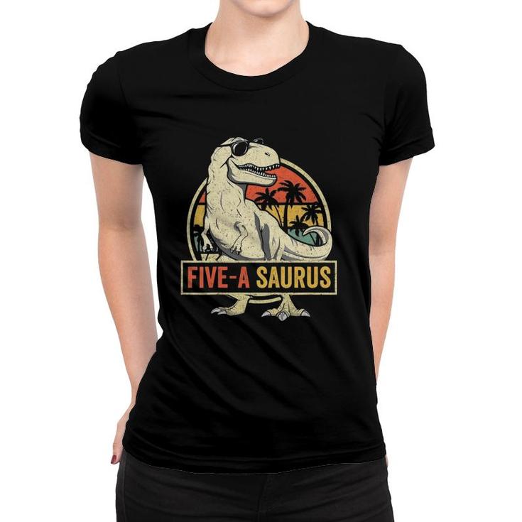 Kids 5 Years Old Dinosaur Birthday 5Th T Rex Dino Five Saurus Women T-shirt