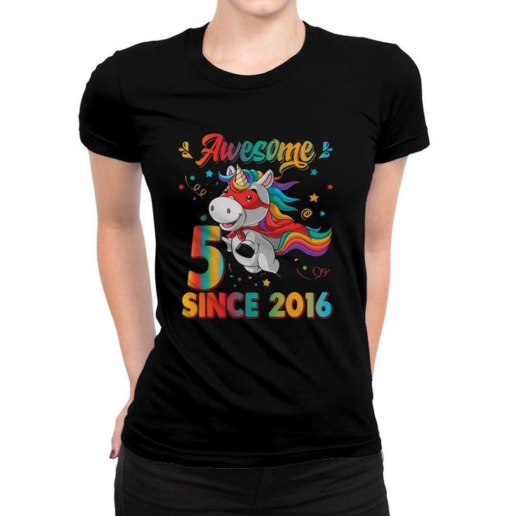 Kids 5 Years Old Unicorn Superhero Rainbow 5Th Birthday Party Women T-shirt