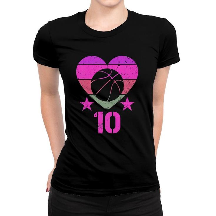 Kids Basketball Birthday 10 Years Old Boy Girl Tenth 10Th Birthday Women T-shirt