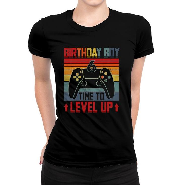 Kids Birthday Boy 6 Time To Level Up Gamer 6 Years Old Boy Women T-shirt
