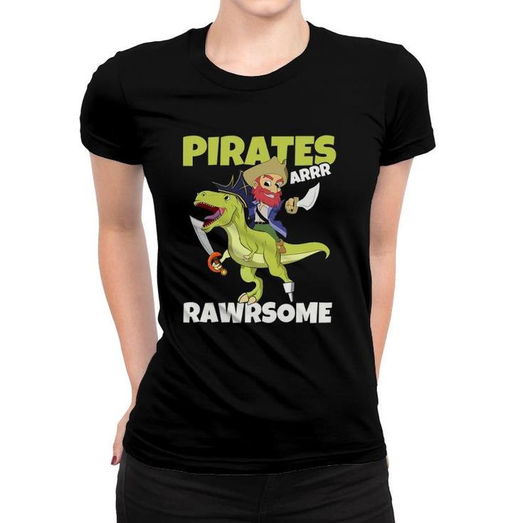Kids Caribbean Pirates Are Rawrsome Toddler Boy Dinosaur Pirate Women T-shirt