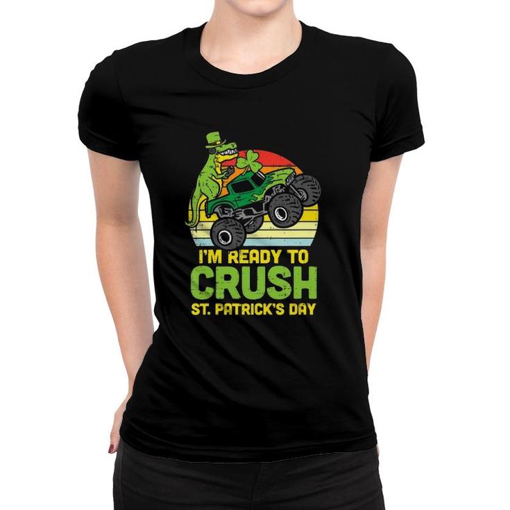 Kids Dino Monster Truck Ready Crush St Patrick's Day Toddler Boys Women T-shirt