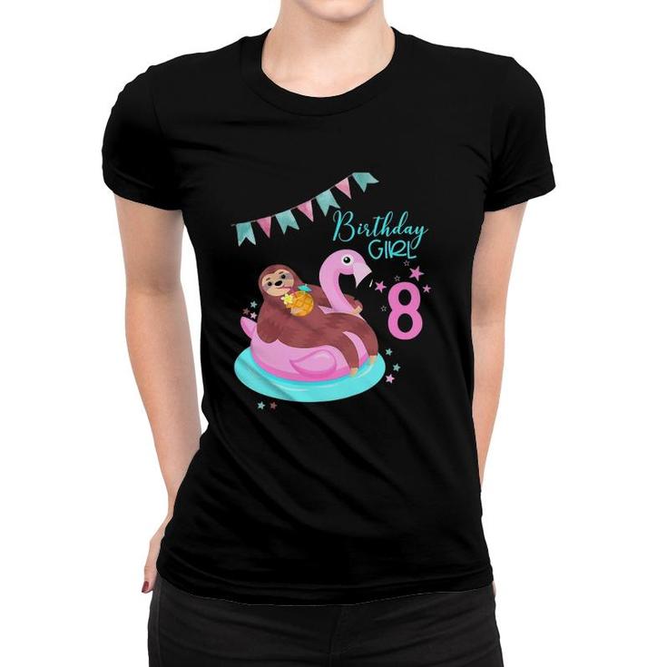 Kids Girls Sloth Birthday Flamingo Pineapple 8Th Women T-shirt
