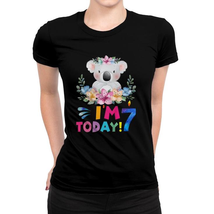 Kids I Am 7 Today Koala Birthday Party Girl 7Th Birthday Outfit Women T-shirt