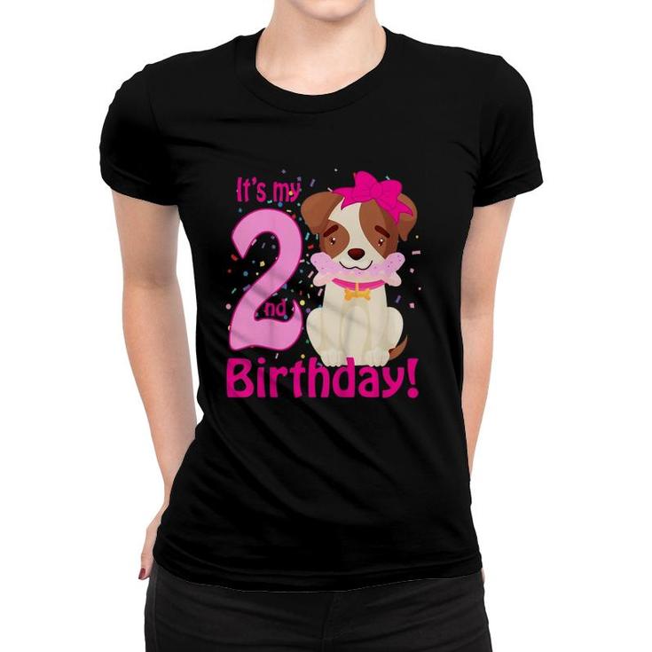 Kids It's My 2Nd Birthday Dog Lover Theme 2 Years Old Puppy Girl Women T-shirt