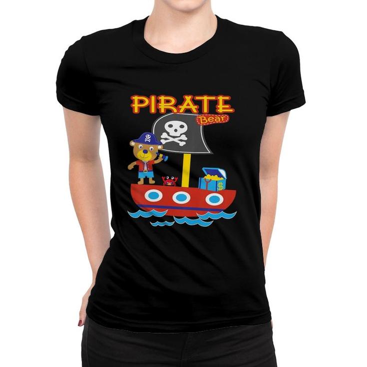Kids Pirate Bear Funny Treasure Crab Ship Ocean Adventure Animal Women T-shirt