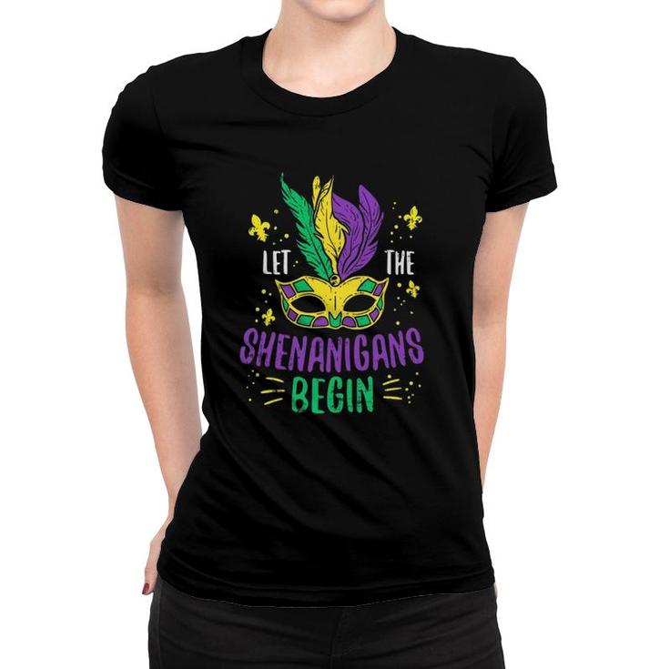 Let The Shenanigans Begin Jester Funny Mardi Gras Carnival  Women T-shirt