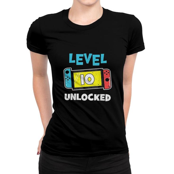 Level 10 Unlocked Gamer 10th Birthday Gift Video Game Lovers  Women T-shirt